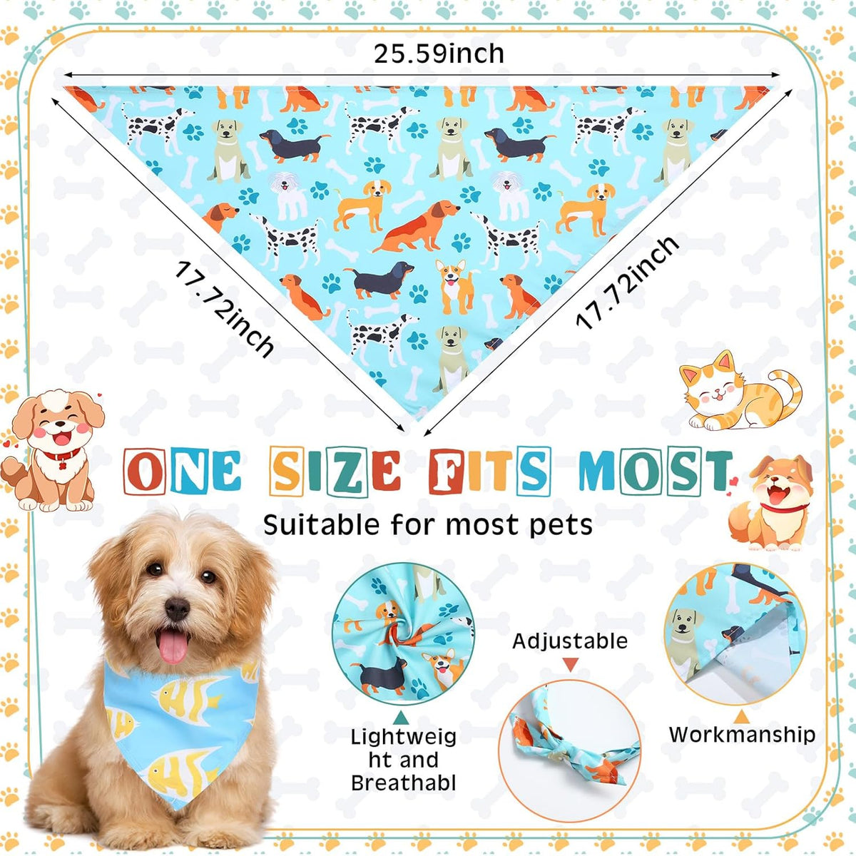 Reginary 72 Packs Dog Bandanas Bulk Triangle Scarf Bibs Adjustable Dog Bibs Bandanas for Pet