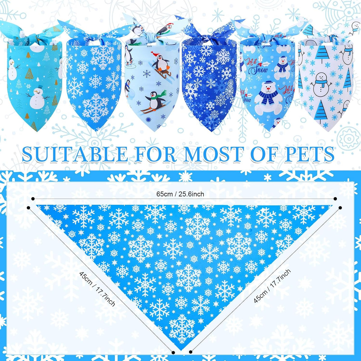 Abbylike 100 Pieces Winter Dog Bandanas Bulk Blue Snowflake Dog Bandanas for Pets Triangle Kerchief