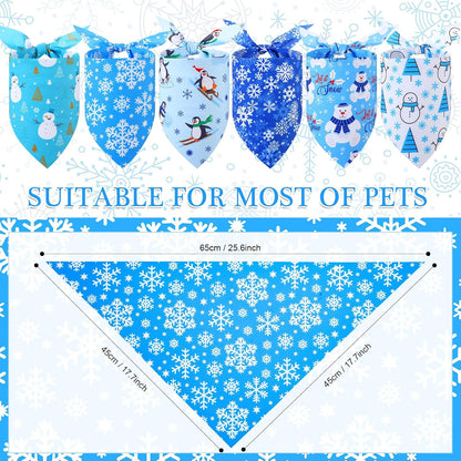 Abbylike 100 Pieces Winter Dog Bandanas Bulk Blue Snowflake Dog Bandanas for Pets Triangle Kerchief