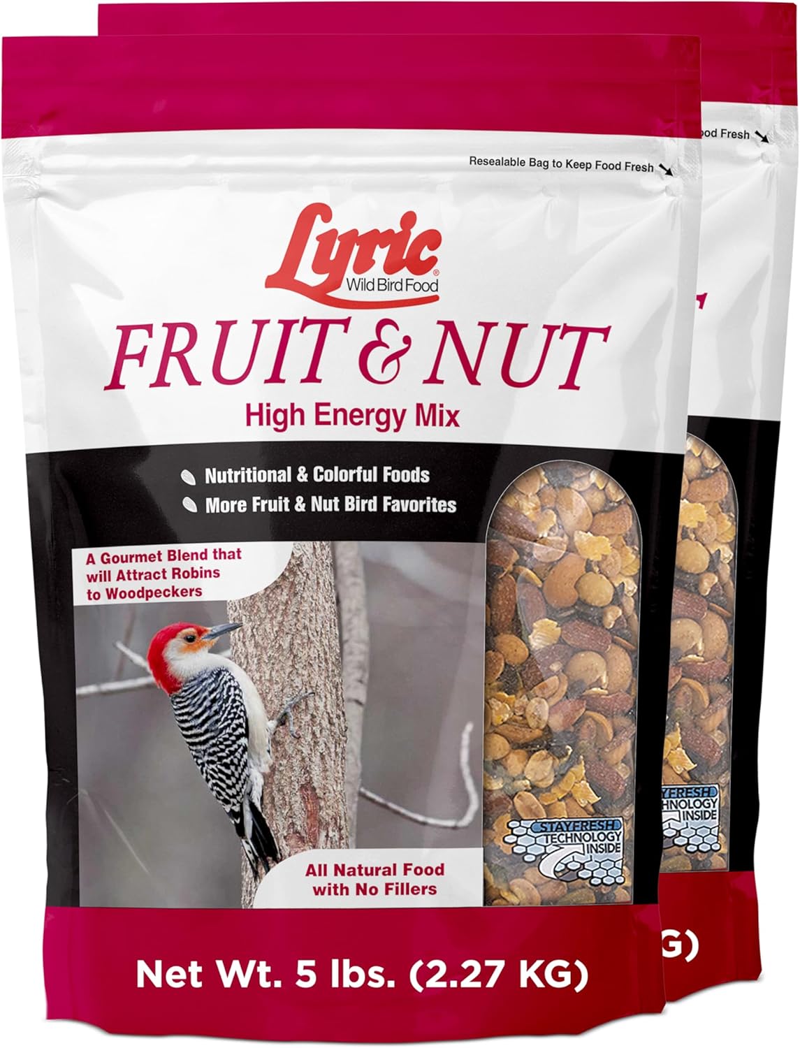 Lyric Fruit and Nut Wild Bird Seed - High Energy Wild Bird Food Mix - Attracts Woodpeckers
