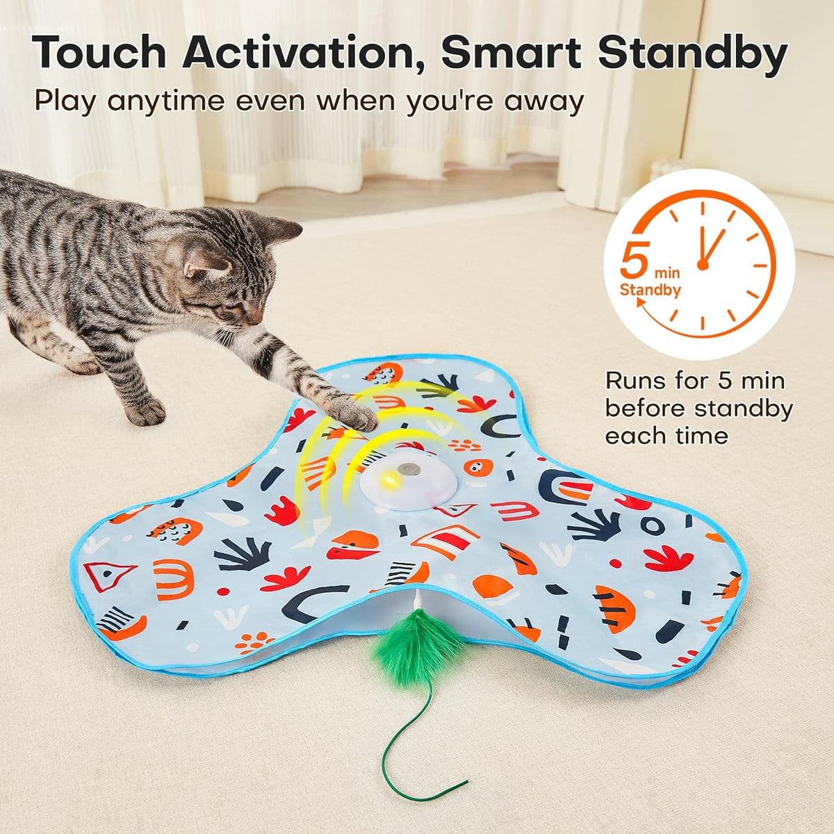 Potaroma Hide and Seek Interactive Cat Toys, Moving Concealed Wand Feather, Automatic Chargeable