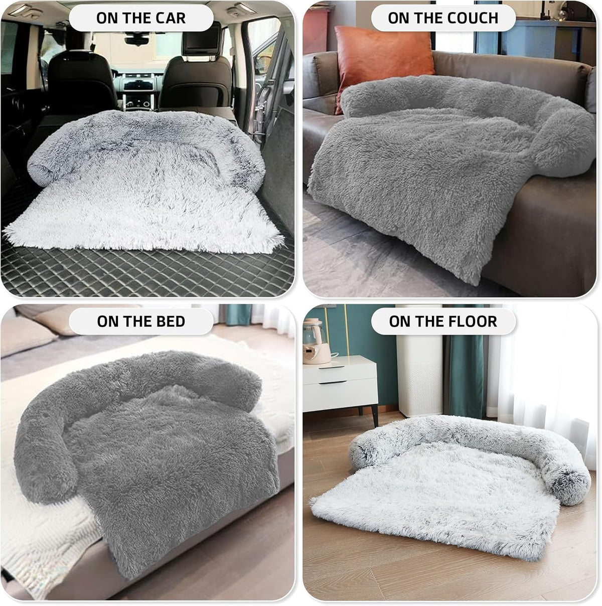 GGIB Calming Dog Bed Fluffy Plush Dog Mat for Furniture Protector with Removable Washable Cover for