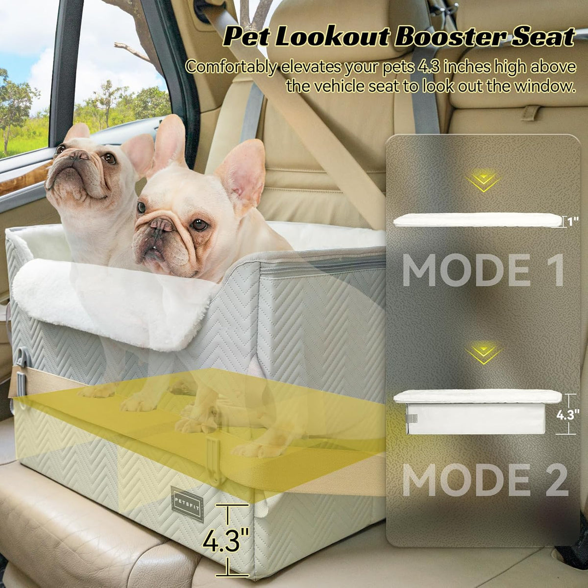 PETSFIT Dog Booster Car Seat, Waterproof PU Leather Car Seat for Dogs with Patented Safe Buckles, 2