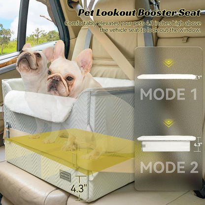 PETSFIT Dog Booster Car Seat, Waterproof PU Leather Car Seat for Dogs with Patented Safe Buckles, 2