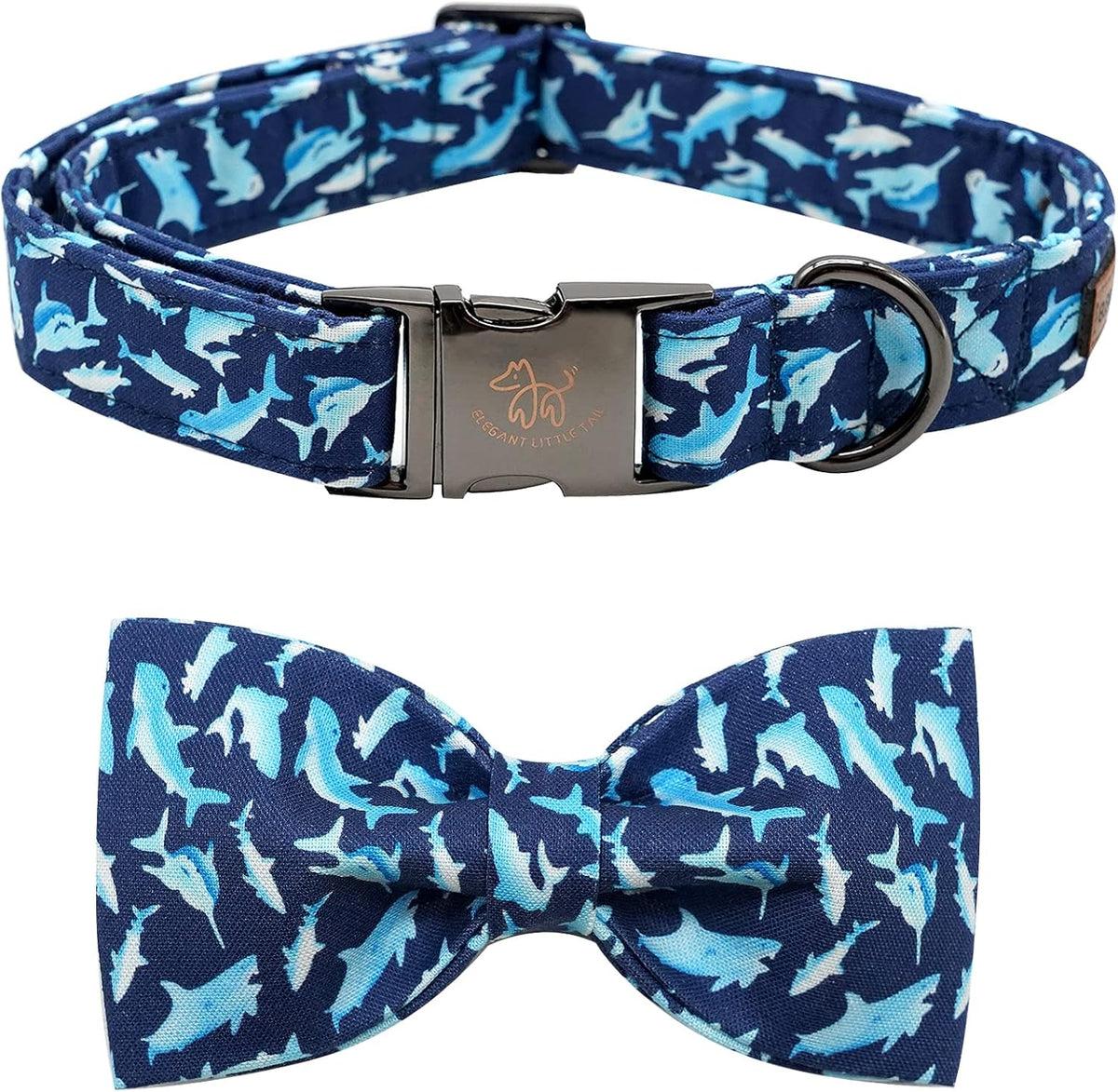 Elegant little tail Dog Collar with Bow, Shark Print Adjustable Dog Collar Cute Bowtie Dog Collar