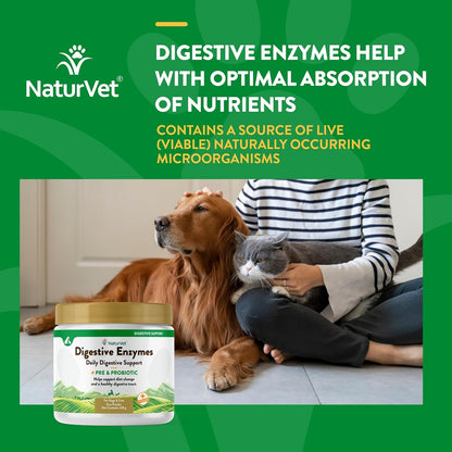 NaturVet – Digestive Enzymes for Dogs - Plus Probiotics & Prebiotics | Helps Support Diet Change &