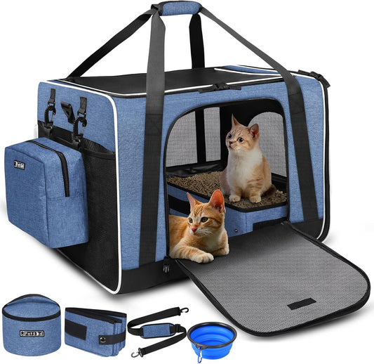 Petskd Extra Large Cat Carrier with Litter Box 24"x17"x17" for Medium Large Cat or 2 Small Cats