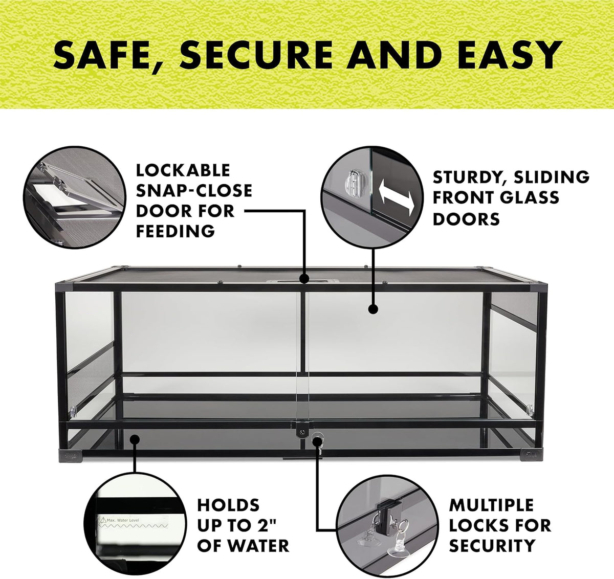 Zilla QuickBuild Reptile 65 Gallon Glass Terrarium Habitat with Sliding Door For Geckos, Snakes