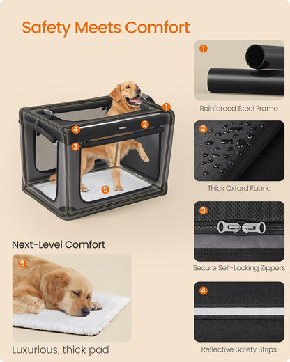 Feandrea Collapsible Dog Crate, 36-Inch Portable Dog Travel Crate for Large Dogs, Oxford Fabric Pet