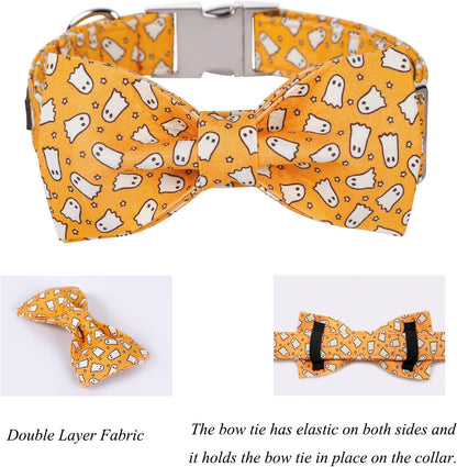 Lionet Paws Halloween Dog Collar with Bowtie - Cute Cotton Adjustable Fall Bowtie Dog Collar with