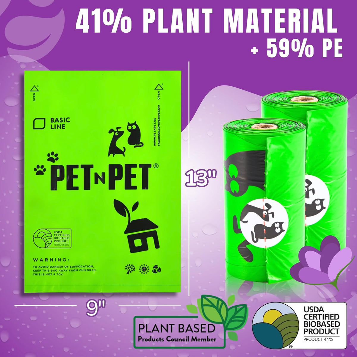 Pet N Pet 1080 Counts Green Poop Bags for Dogs, 41% Plant Based & 59% PE Extra Thick Dog Poop Bags