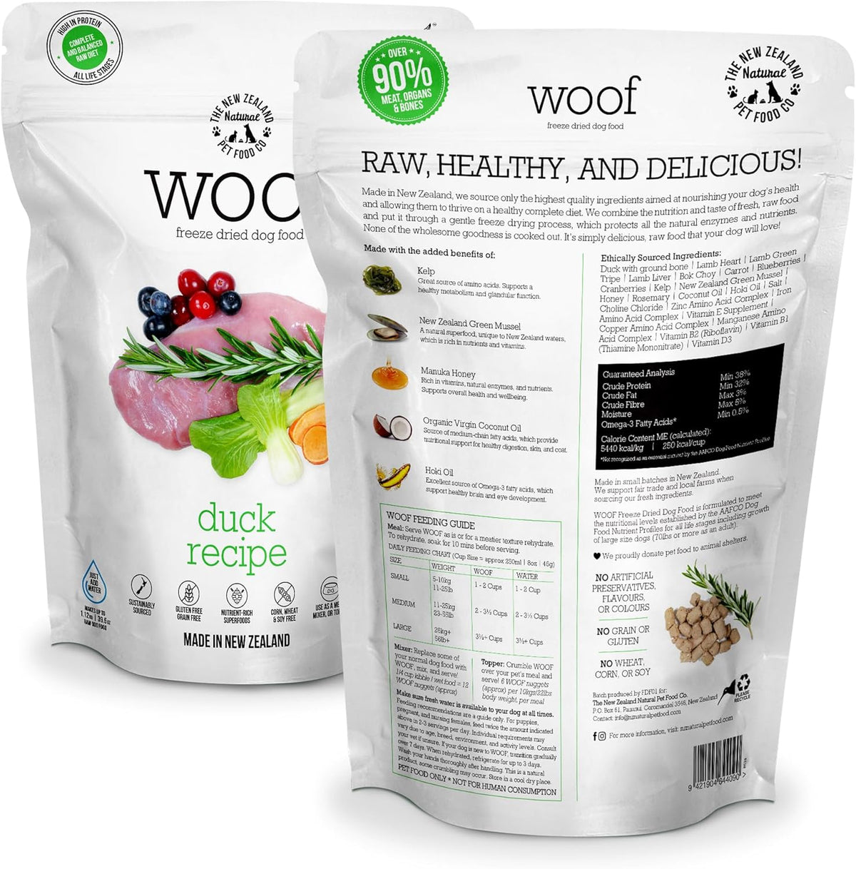 WOOF Duck Freeze Dried Raw Dog Food, Mixer, or Topper, or Treat - High Protein, Natural, Limited