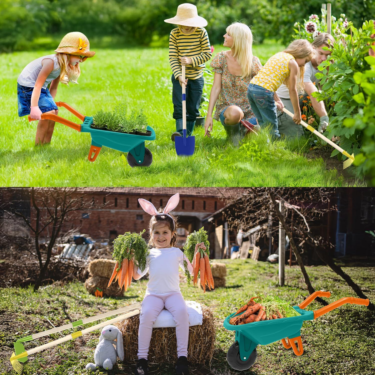Kids Gardening Tools Outdoor Toys Set Backyard Play with Wheelbarrow Educational STEM Learning