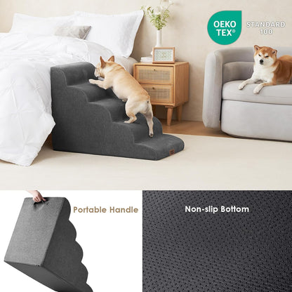 EHEYCIGA Curved Dog Stairs Ramp for High Beds, 5-Step Extra Wide Dog Steps for Small Dogs and Cats