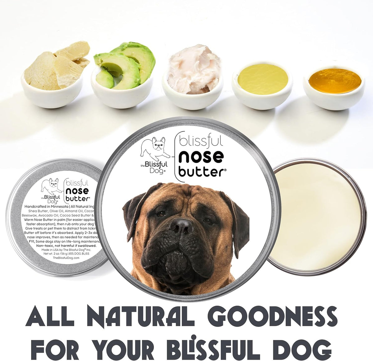 The Blissful Dog Bullmastiff Nose Butter for Dry, Cracked Skin, Lick-Safe Dog Nose Balm with