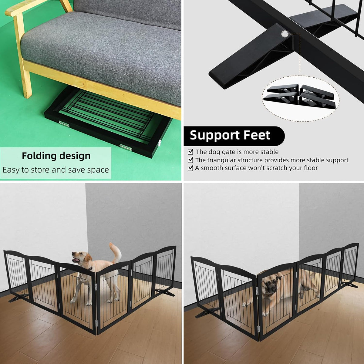 ZJSF Freestanding Dog Fence Indoor, Foldable Dog Gate for Doorways, Stairs or Hallways, Sturdy Wood