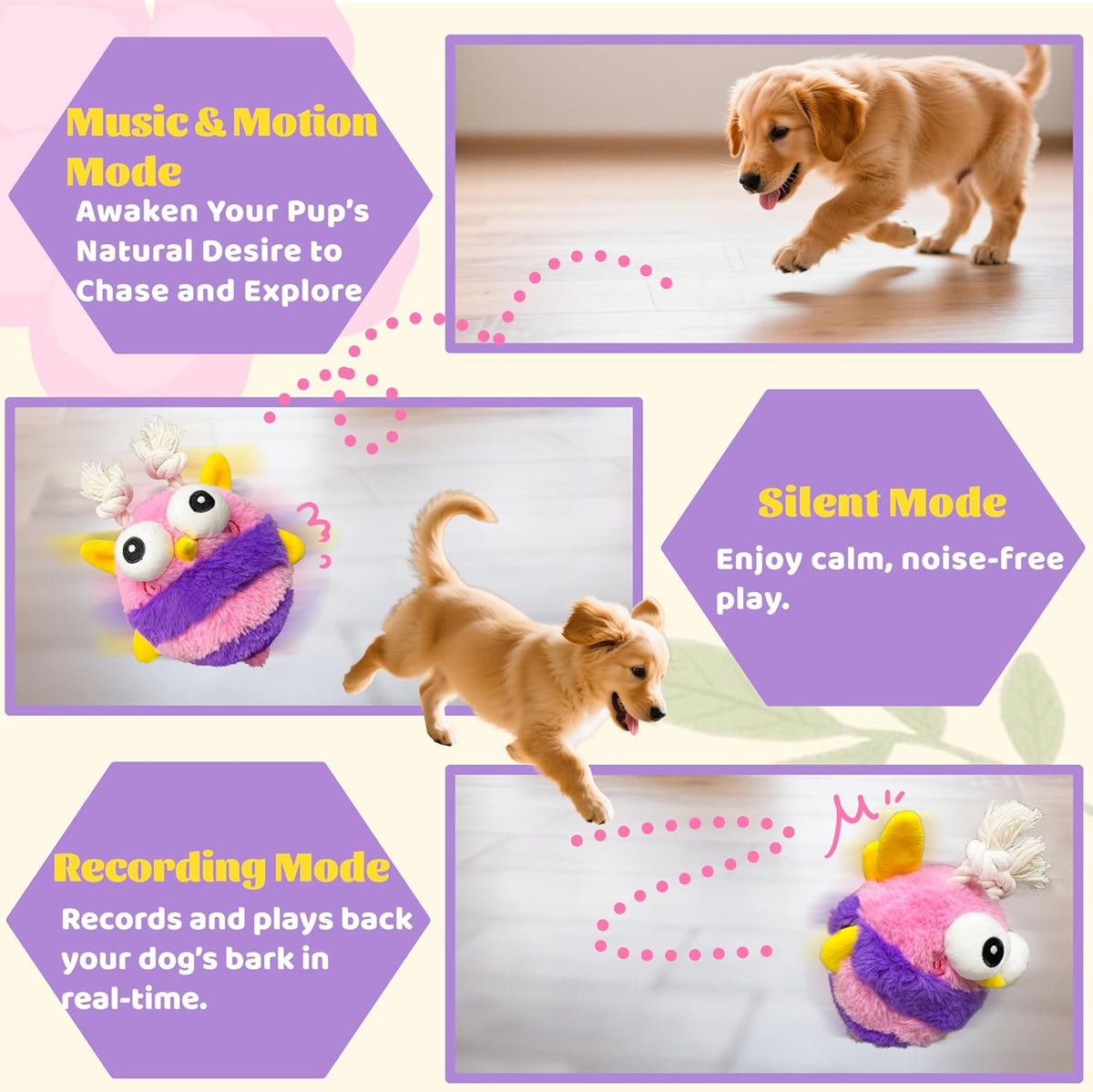 Moving Dog Toys – Rechargeable Interactive Dog Squeaky Toy with Motion-Activated Ball, Music