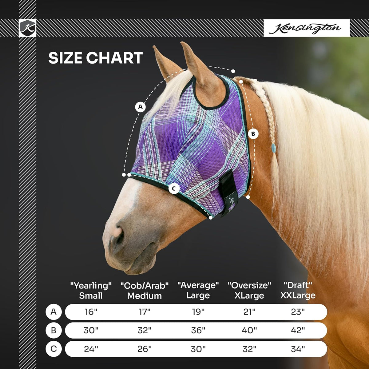 Kensington UV Horse Fly Mask with Web Trim - Protective Mask with Dual Ear Opening & Forelock