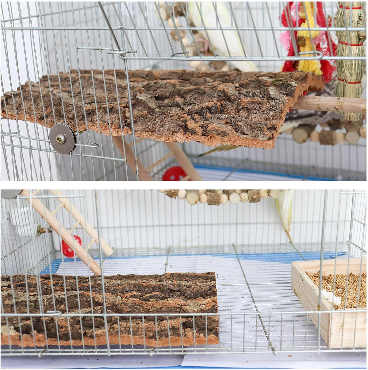 4 Pack Natural Cork Bark Bird Perch Stand, 15.7 × 11.8 inch Parrot Chewing Toys, Birdcage