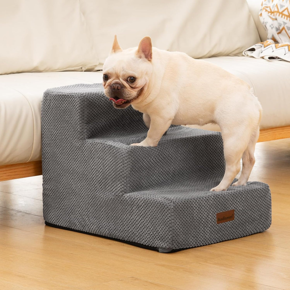 Dog Stairs for Small Dogs & Cats,3-Step Extra Wide Non-Slip Pet Steps for Couch Sofa and