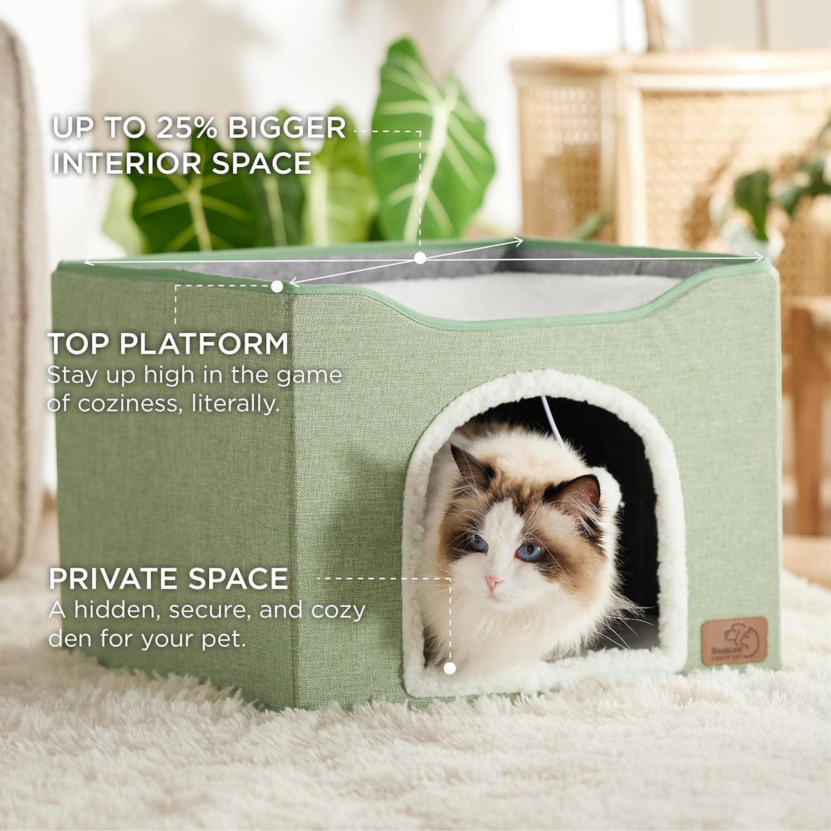 Bedsure Cat Beds for Indoor Cats - Large Cat Cave for Pet Cat House with Fluffy Ball Hanging and