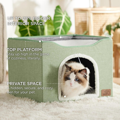 Bedsure Cat Beds for Indoor Cats - Large Cat Cave for Pet Cat House with Fluffy Ball Hanging and