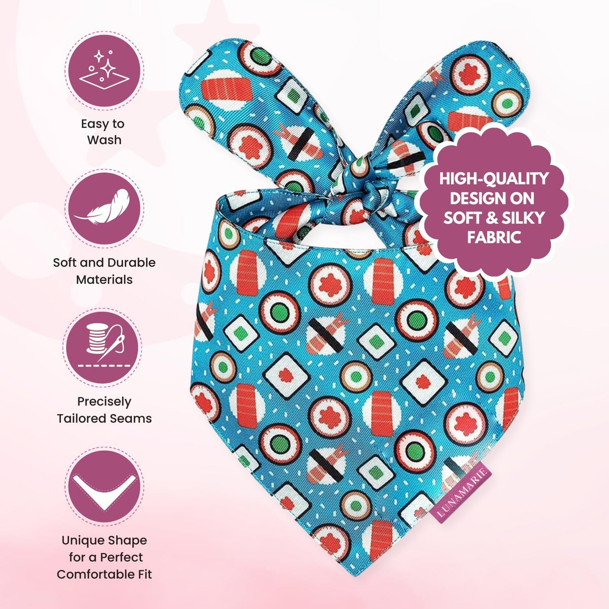 LunaMarie - Luxury Pet Birthday Bandanas -Premium & Silky Poly Fabric | 100% Handmade | Custom