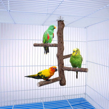 Bird Perch Stand Toy, Natural Wood Parrot Perch Bird Cage Branch Perch Accessories for Parakeets