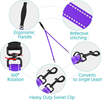 PetBonus Two Point Control Dog Leash, Works with No Pull Harnesses, No Tangle Dog Training Leashes