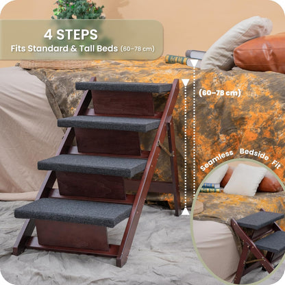 MEWANG Wooden Pet Stairs/Pet Steps - 3-in-1 Foldable Stairs & Ramp for Tall Beds and Cars