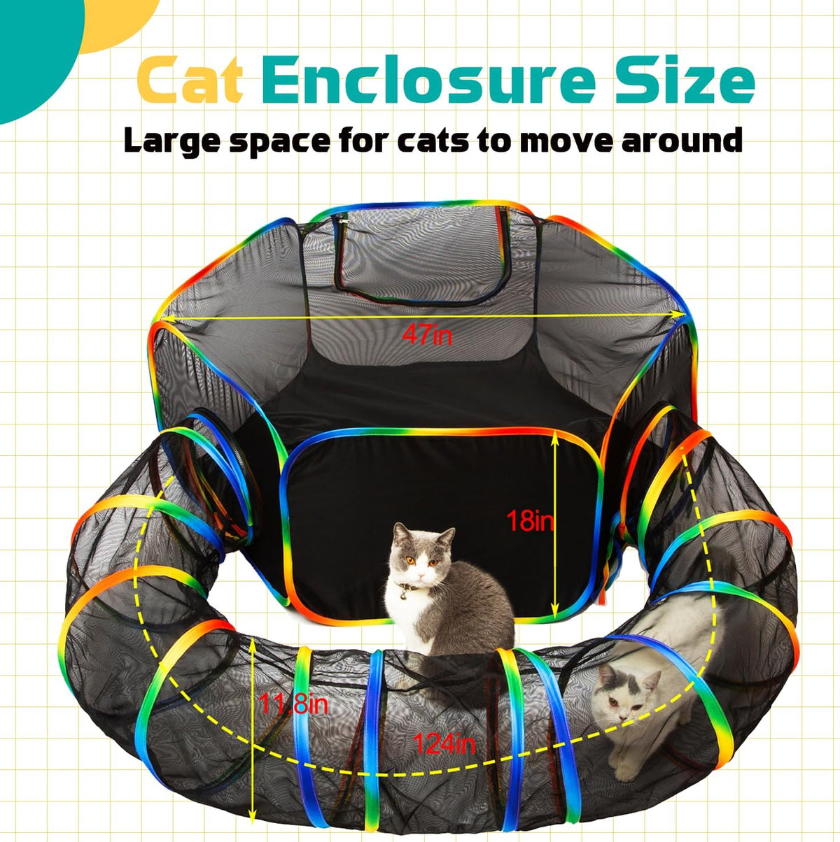 LUCKITTY Outdoor Rainbow Cat Enclosures Playground,Outside House for Indoor Cats Include Portable