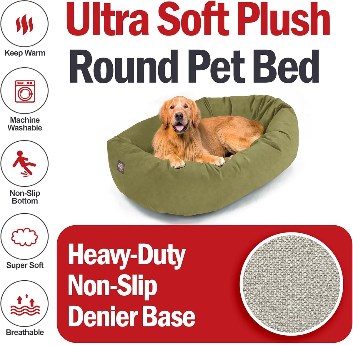 Majestic Pet 40 Inch Suede Calming Dog Bed Washable 40x29x9 (Inch) – Cozy Soft Round Donut Dog Bed