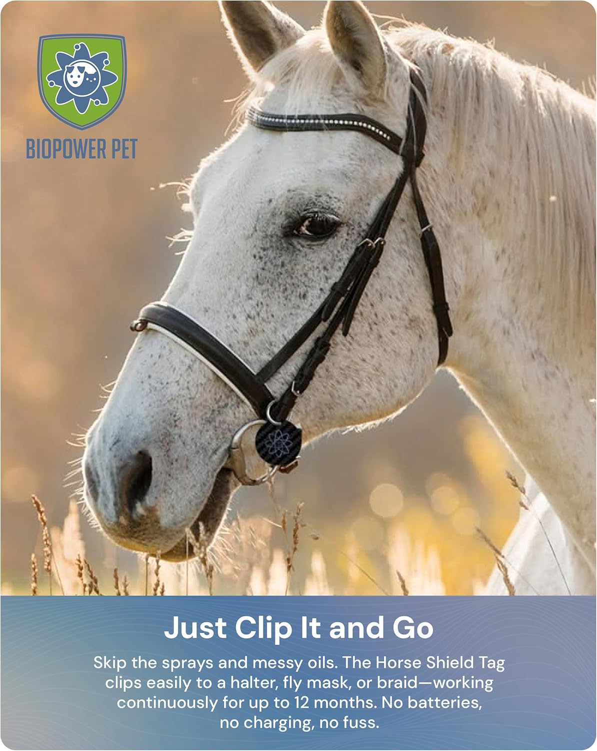 BioPower Natural Fly & Tick Repellent for Horses - Horse Shield Tag with 1-Year Bioresonance