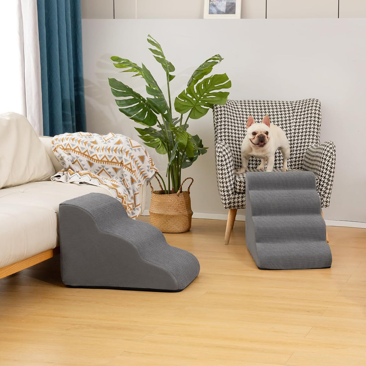 4-Step Dog Stairs and Ramp for Beds or Couches – Non-Slip Sturdy Pet Steps for Small Dogs and