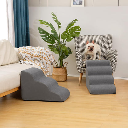 4-Step Dog Stairs and Ramp for Beds or Couches – Non-Slip Sturdy Pet Steps for Small Dogs and