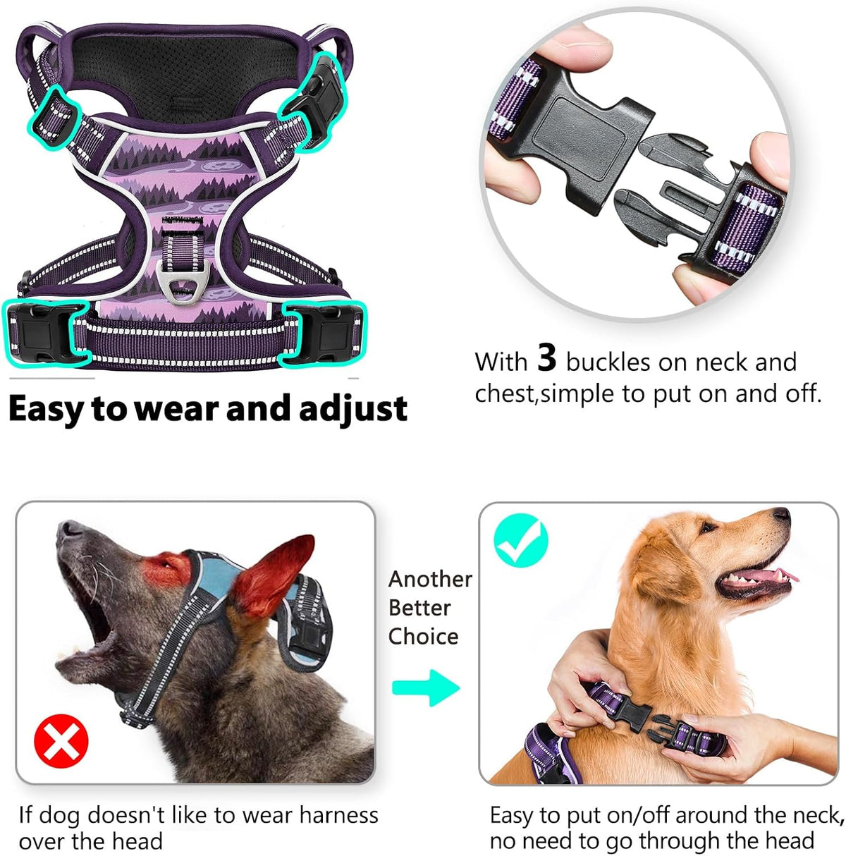 Timos Dog Harness,No-Pull Pet Harness Adjustable Soft Padded Dog Vest,Reflective No-Choke Pet