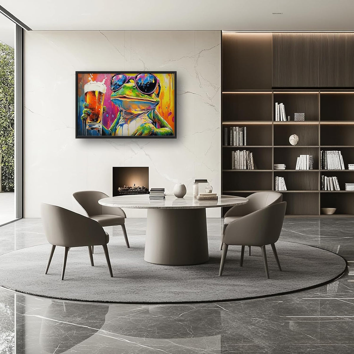 Large Graffiti Frog Wall Art for Living Room, Framed Oversized Funny Frog Beer Wall Decor Colorful