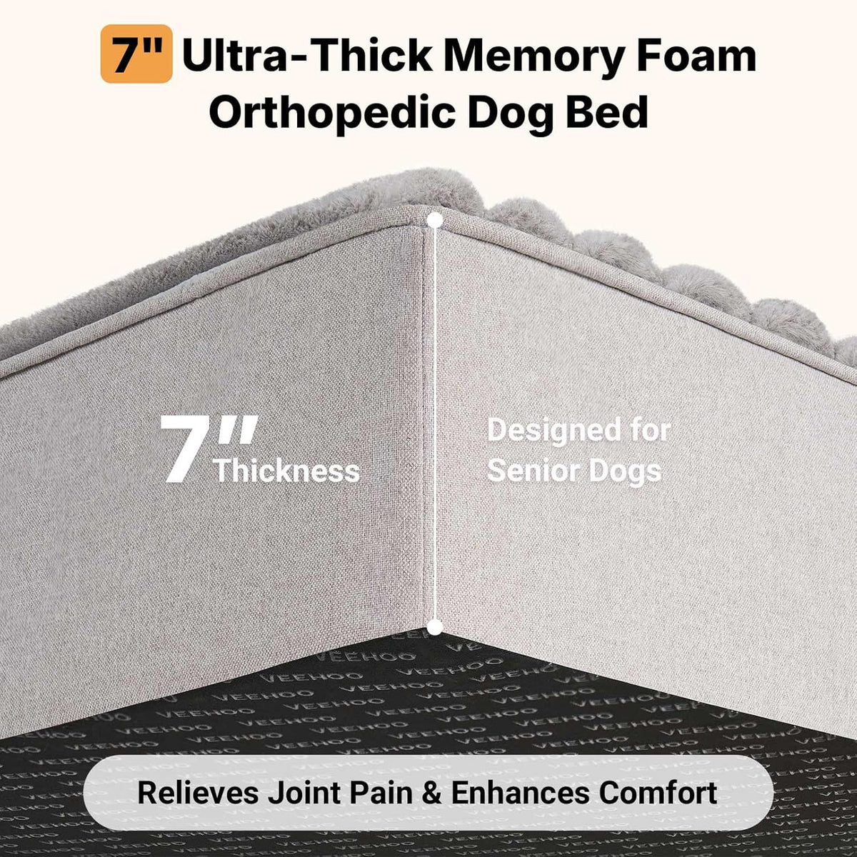 Veehoo Orthopedic Memory Foam Dog Bed, 7 Inch Thick Extra Large XXL Dog Bed for Senior Dogs with