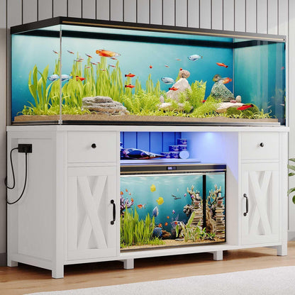 75 Gallon Fish Tank Stand with LED Light & Power Outlets, 55-75 Gallon Aquarium Stand with 2