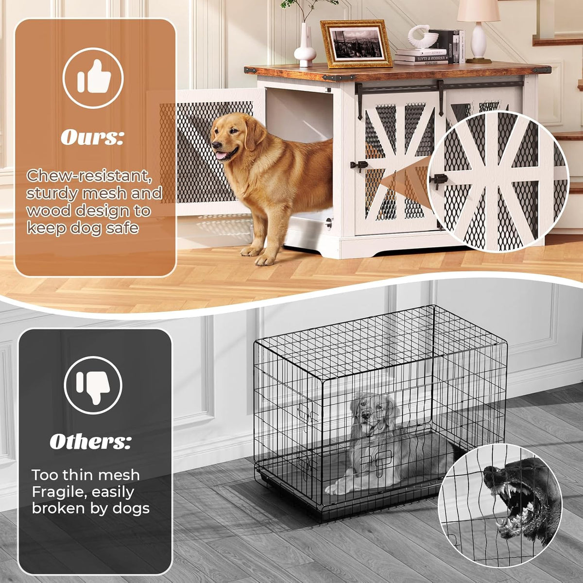 VOPEAK 43.3" XL Dog Crate Furniture, Chew Resistant Dog Crate for Medium Large Dogs, Heavy Duty