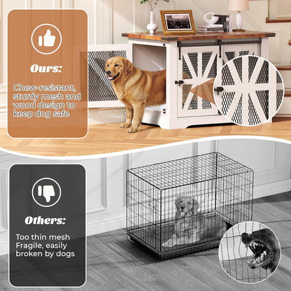 VOPEAK 43.3" XL Dog Crate Furniture, Chew Resistant Dog Crate for Medium Large Dogs, Heavy Duty