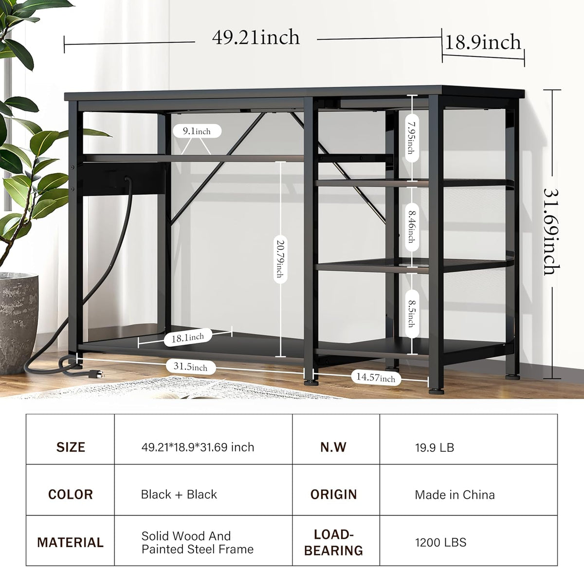 55-75 Gallon Fish Tank Stand: Heavy Duty Aquarium Stand with Power Outlets and Cabinet for Fish