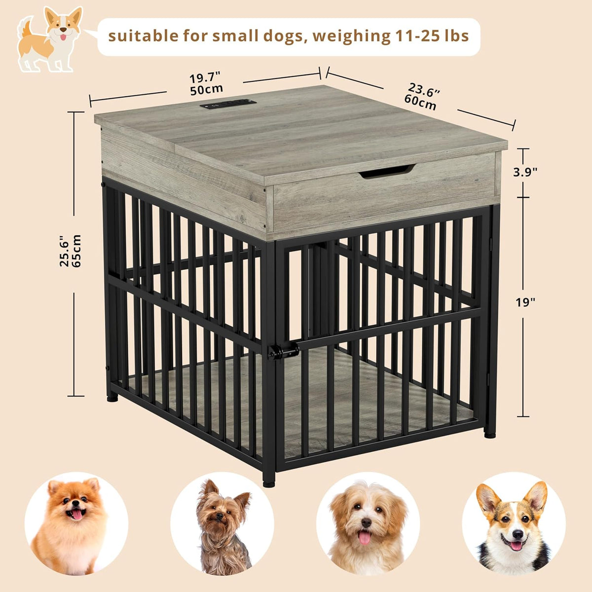 IRONCK Dog Crate Furniture for Small Dogs, Wooden Dog Kennel with Flip Top Drawer, Indoor Pet Crate