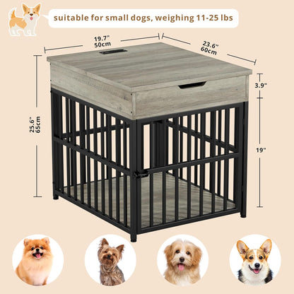 IRONCK Dog Crate Furniture for Small Dogs, Wooden Dog Kennel with Flip Top Drawer, Indoor Pet Crate