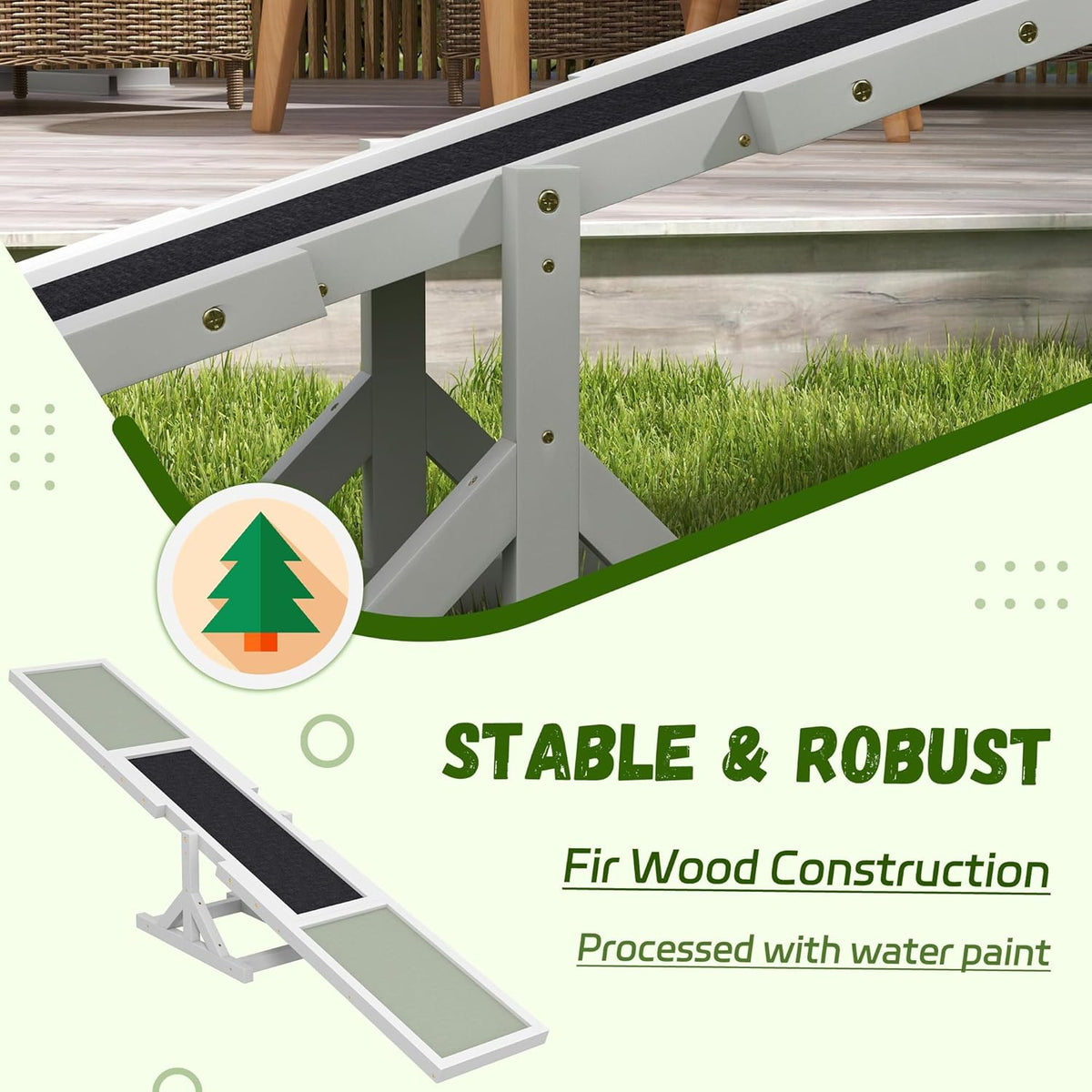 PawHut Wooden Dog Agility Seesaw for Training and Exercise, Platform Equipment Run Game Toy