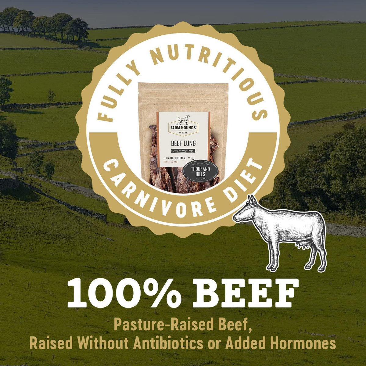 Farm Hounds - Beef Lung - Premium Natural Beef Lung Jerky for Dogs - Made from 100% Humanely Raised