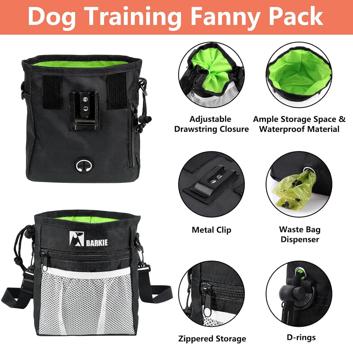 BARKIE Dog Training Kit - Treat Pouch, Pet Training Fanny Pack, 2 Puppy Training Clickers