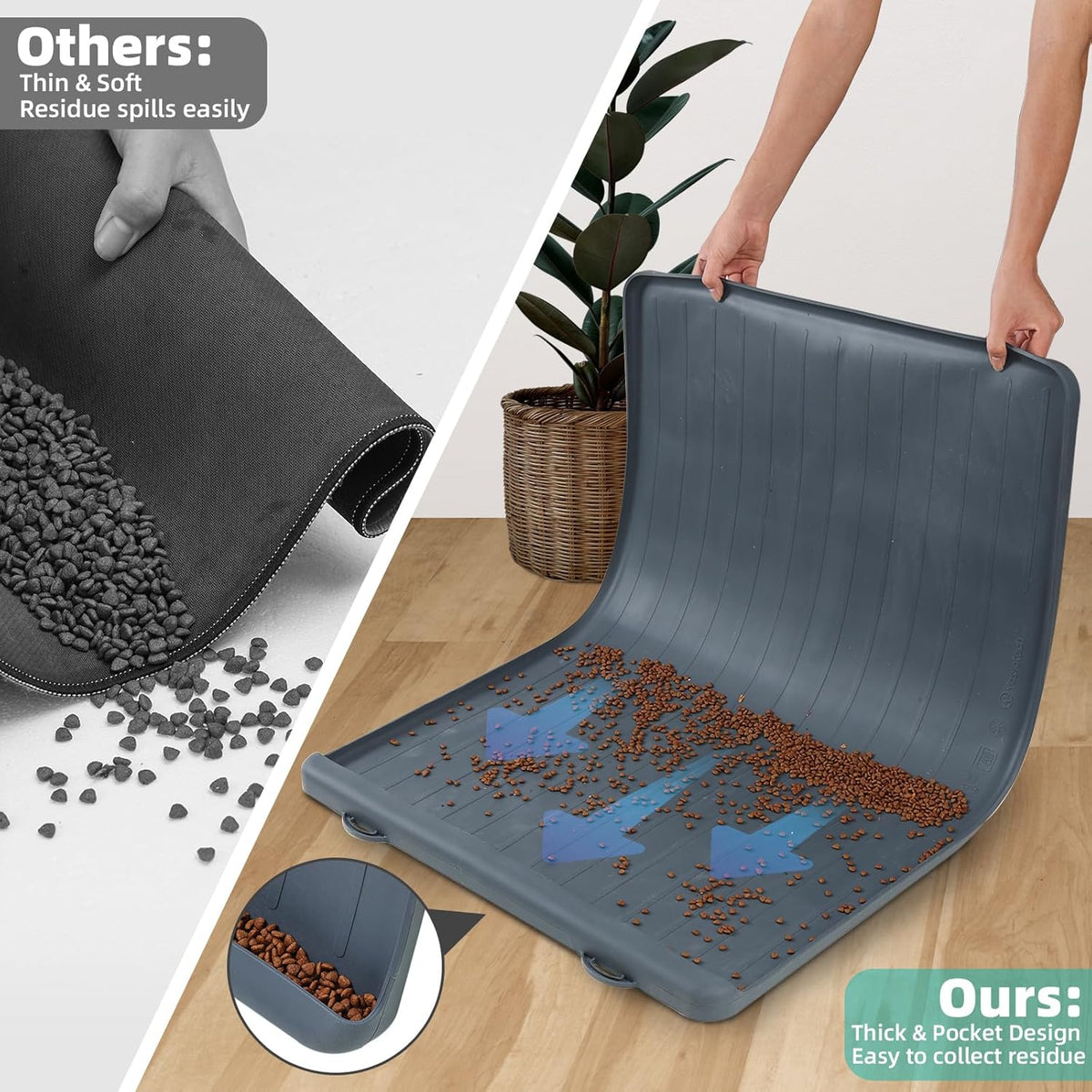Dog Mat for Food and Water - 39.4" x 27" Large Pet Feeding Mats with Residue Collection Pocket