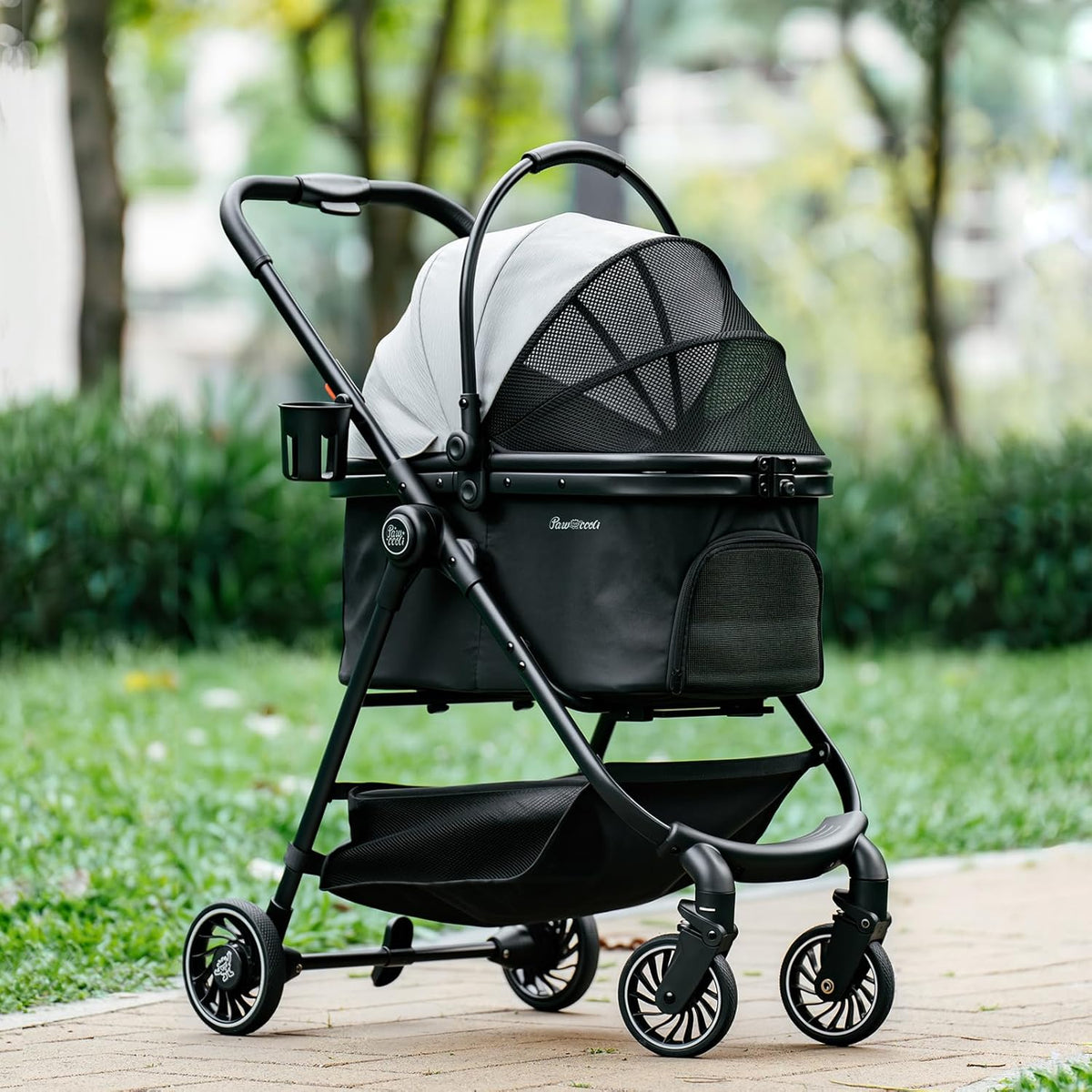 Pet Stroller for Small Dogs and Cats, One-Click Foldable Dog Stroller with Detachable Carrier & 3