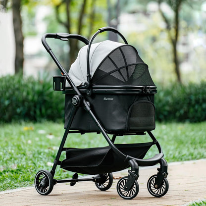 Pet Stroller for Small Dogs and Cats, One-Click Foldable Dog Stroller with Detachable Carrier & 3